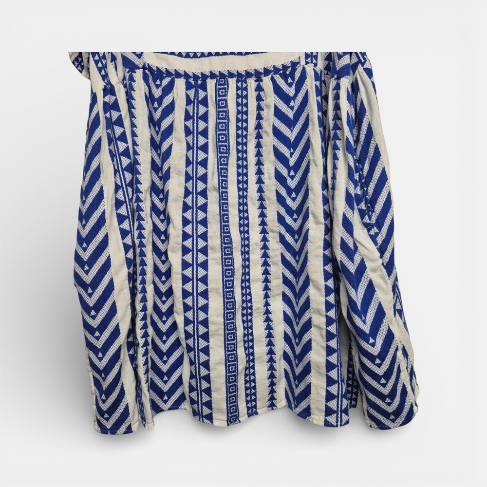 Old Navy XL Blue White Geometric Tribal V-Neck Flutter Sleeve Mini Dress Cotton - Picture 4 of 8